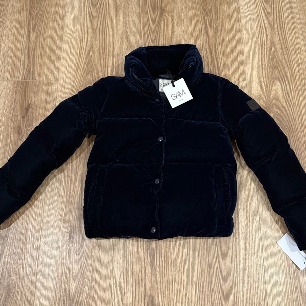 NEW SAM. Sophia Duck Down Puffer Jacket Girls 10 Velvet Navy Blue Designer Cozy - Picture 3 of 5